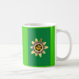 Taza De Café Taza, PASSION_FLOWERFLOWER. Fondo verde