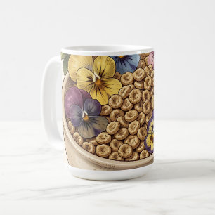 Taza De Café Tazón de cereal con flores de pensamiento capricho