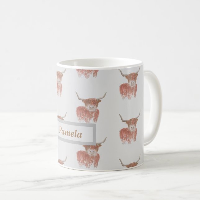 Taza De Café tazón de vaca gris personalizado (Anverso derecho)