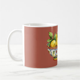 Taza De Café Tazón Italiano Limones Amarillos Rojos Quemados