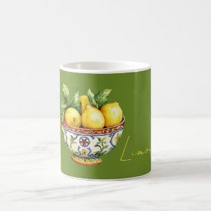 Taza De Café Tazón Italiano Limones Amarillos Verdes