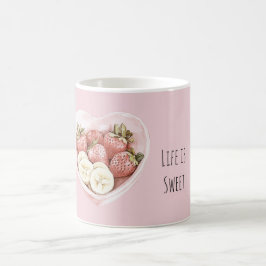 Taza De Café Tazón rosa de frutas: fresas y plátanos