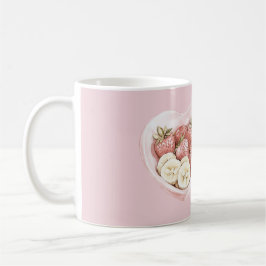 Taza De Café Tazón rosa de frutas: fresas y plátanos