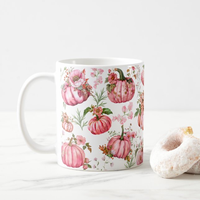 Taza De Café Té acuarela de algodón de calabaza rosa caprichosa (Con donut)
