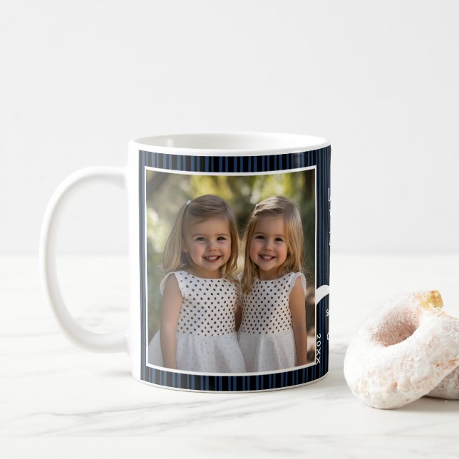 Taza De Café Te Ama Papá 2 Foto Personalizado Stripe Modern P20 (Con donut)