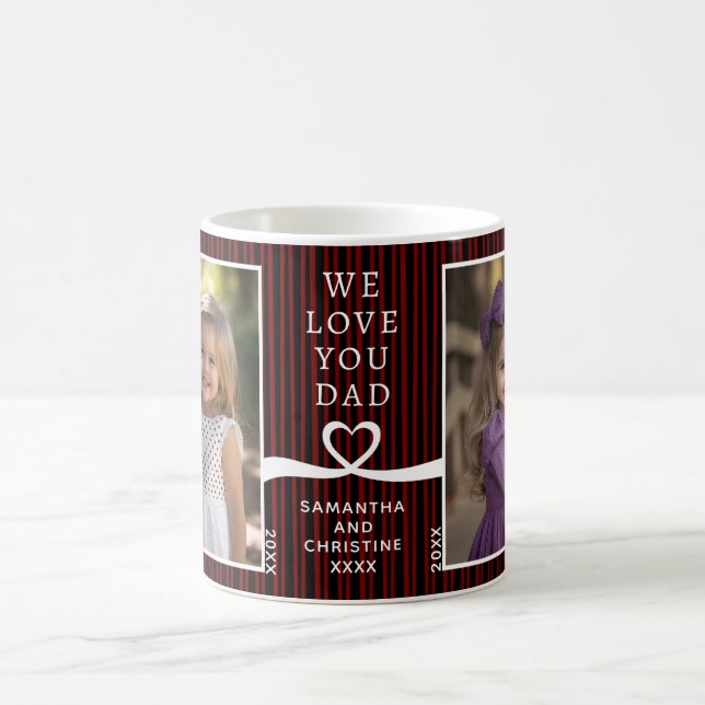 Taza De Café Te Ama Papá 2 Foto Personalizado Stripe Modern P20 (Centro)