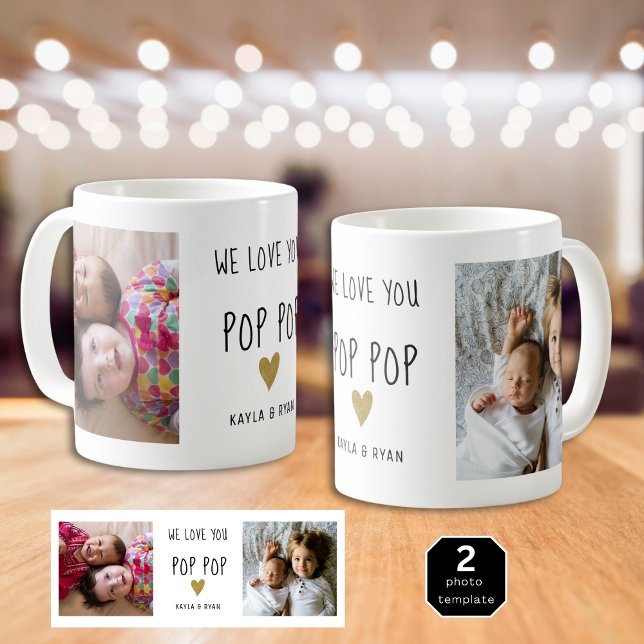 Taza De Café Te Ama Pop 2 Abuelo Collage de fotos (We Love You Pop Pop 2 Photo Collage Grandpa Coffee Mug
)