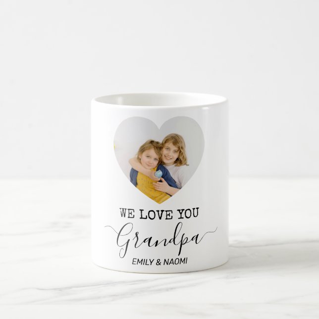 Taza De Café Te Amamos Abuelo | Foto personalizada del corazón  (Centro)