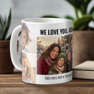 Taza De Café Te Amamos - Agregar Nombre - Collage de 5 Fotos