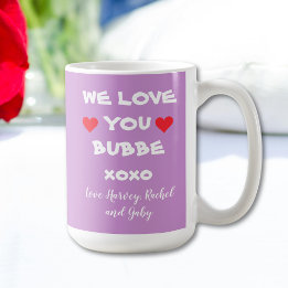 Taza De Café Te amamos Bubbe - Mauve personalizada con corazón