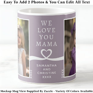 Taza De Café Te Amamos Mamá 2 Foto Personalizada Púrpura Modern