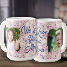 Te Amamos Mamá Dos Fotos Flores Rosadas Ditsy