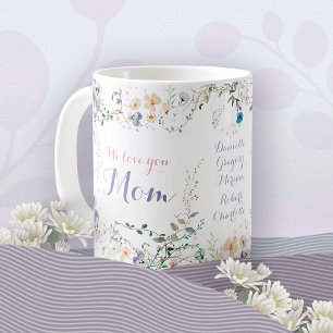 Taza De Café Te Amamos Mamá Floral Romántico Acolorado Violeta
