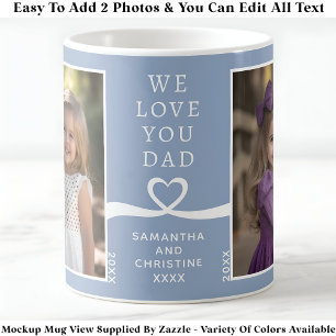 Taza De Café Te Amamos Papá 2 Foto Personalizada Azul Moderno P