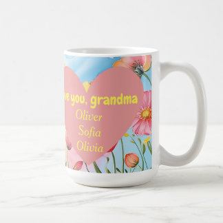 Taza De Café Te amo, abuela, corazón rosa flor silvestre