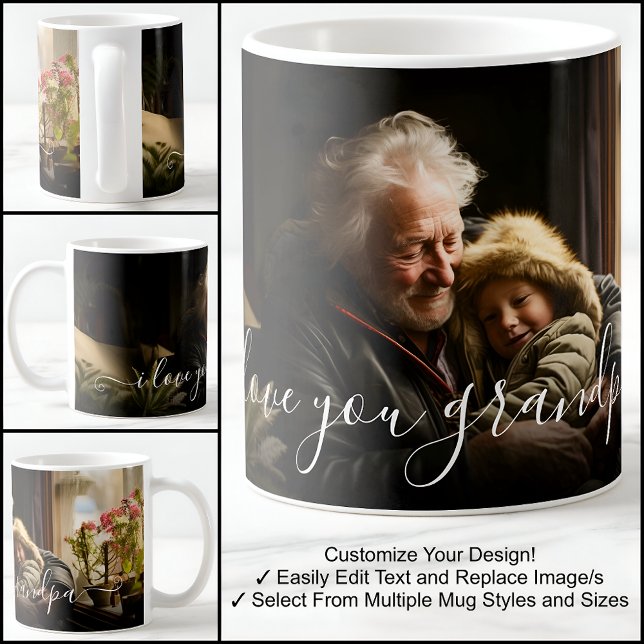Taza De Café Te Amo Abuelo Hermoso Texto De Plantilla De Fotogr (Subido por el creador)