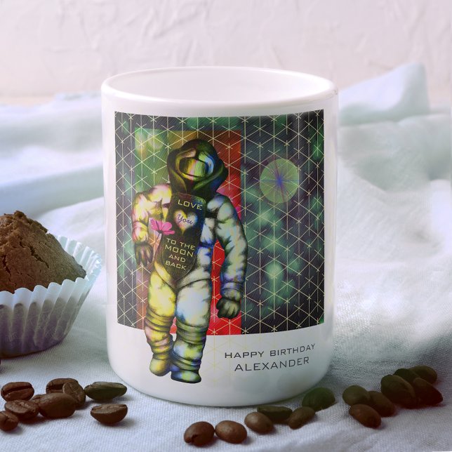 Taza De Café Te amo al astronauta de la luna dibujando espacio  (Subido por el creador)