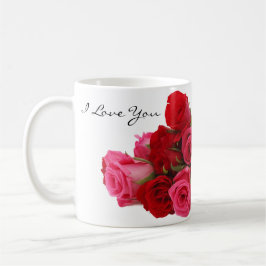 Taza De Café Te amo, amor, rosas rojas y rosas rosadas