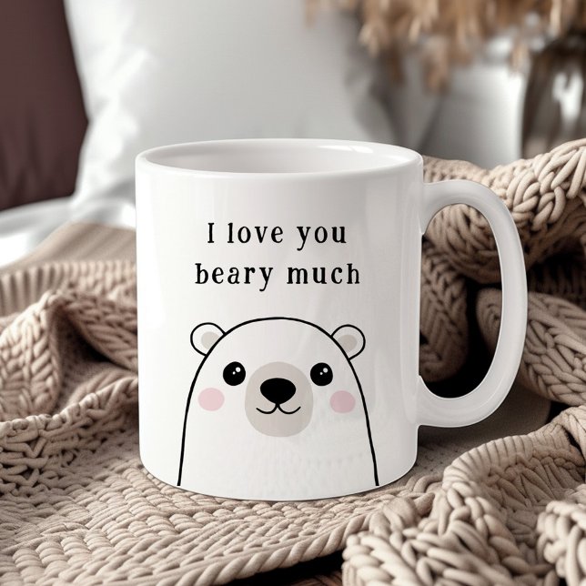 Taza De Café Te amo antes de mucho oso polar (Cute I love you beary much polar bear Coffee Mug)