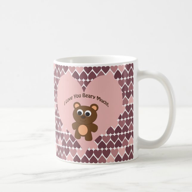 Taza De Café ¡Te amo Beary mucho! Fondo del corazón (Derecha)