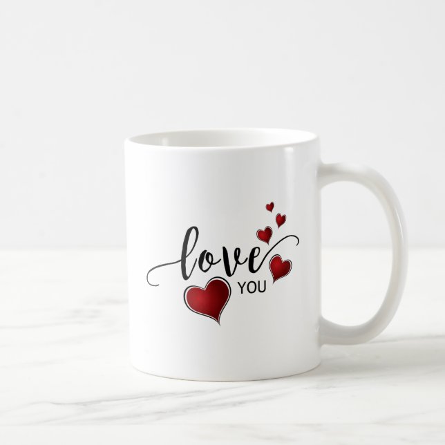 Taza De Café Te amo caligrafía y corazón (Derecha)