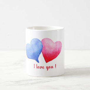 Taza De Café Te amo la acuarela del corazón rojo y azul