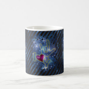 Taza De Café TE AMO / lenguaje de señas franjas del universo