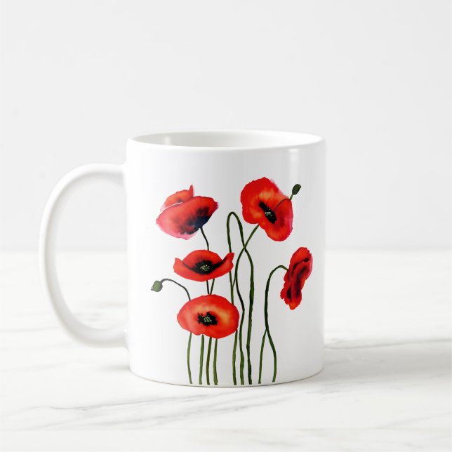 Taza De Café Te Amo Mamá | Amapolas Rojas Acuarela (Izquierda)