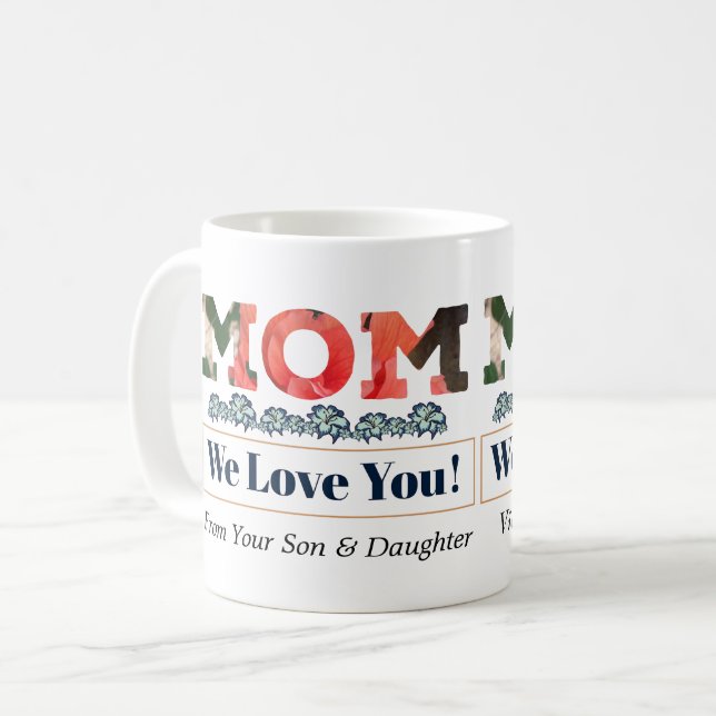 Taza De Café Te amo mamá Flores Florals Personaliza (Anverso izquierdo)