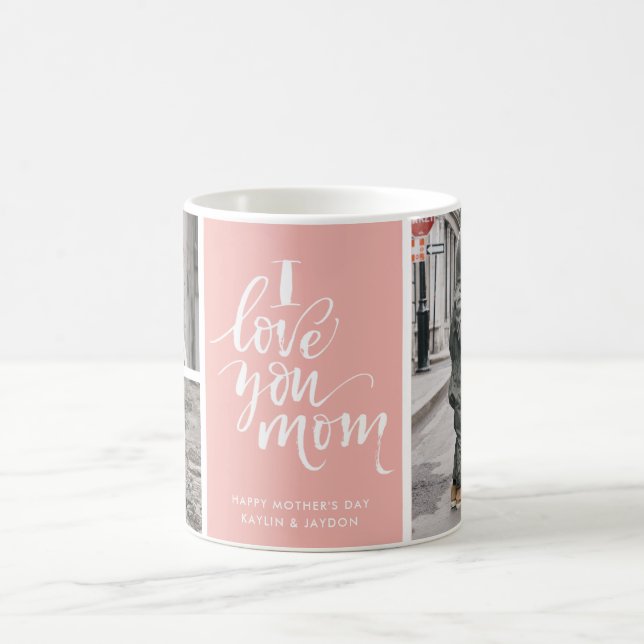 Taza De Café Te Amo Mamá Rosa Tres Collages de fotos (Centro)