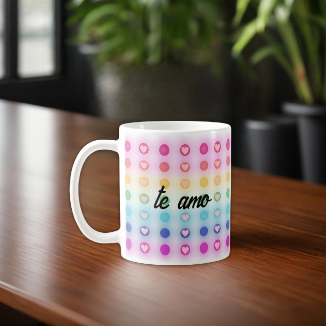 Taza De Café "te amo, mi amor" Arcoiris y corazón romántico (Subido por el creador)