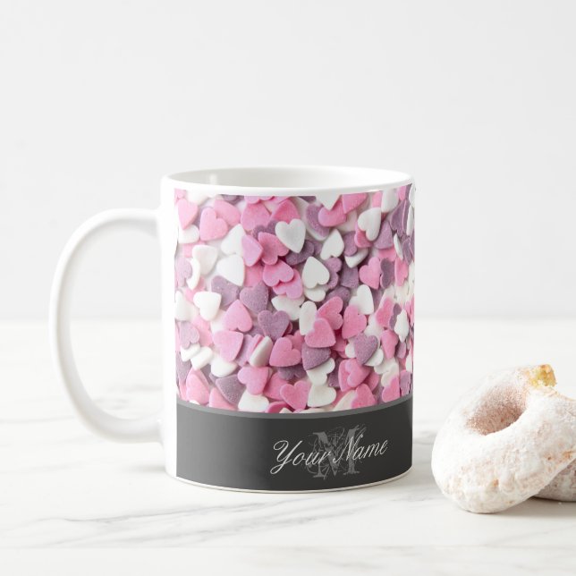 Taza De Café Te amo mi dulce San Valentín con adorable monogram (Con donut)