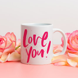 Taza De Café Te amo negrita moderno rosa San Valentín