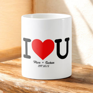 Taza De Café Te amo: Nombres y fechas personalizados del corazó