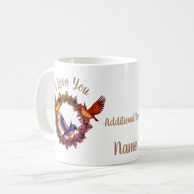 Taza De Café Te Amo Pájaros Con Flores De Flor Personalizados (Anverso izquierdo)