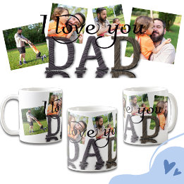 Taza De Café Te Amo Papá Collage de Fotos con Textura de Madera