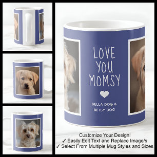 Taza De Café Te Amo Perrita Mamá Fotos Modernas Azul C49 & Blan