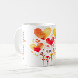 TAZA DE CAFÉ "TE AMO" PETALES DE CORAZÓN DE BOHO SIMPLE Y CLÁSI