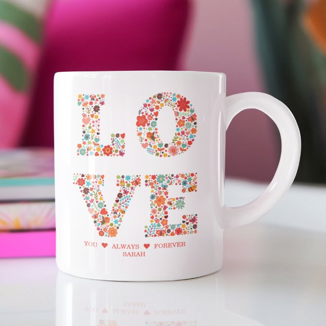 Taza De Café "Te amo, siempre, para siempre" amor floral (Subido por el creador)