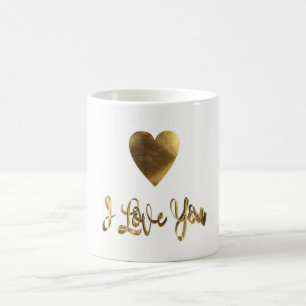 Taza De Café Te amo tipografía de oro del corazón romántica