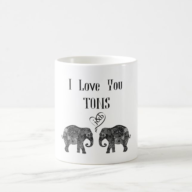 Taza De Café TE AMO TONELADAS/Elefante Arte/Boda Personalizado (Centro)