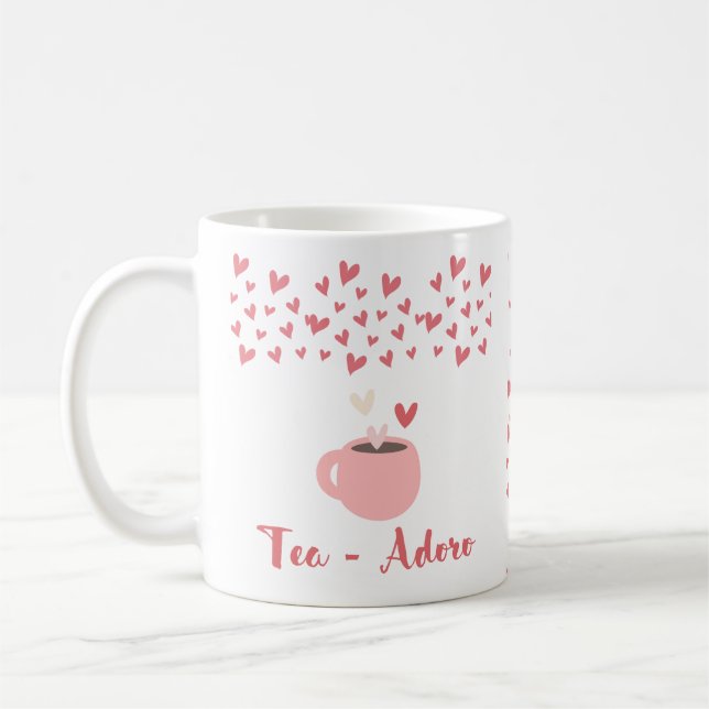 Taza De Café Té de fondo del corazón rosado - Café Adoro (Izquierda)