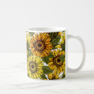 Taza De Café Té en el jardín de girasoles rústicos