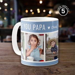 Taza De Café Te encanta papá Abuelos 5 Collages de fotos Azul