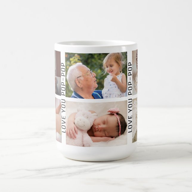 Taza De Café Te encanta Pop-Pop 6 Personalizado Collage Abuelo (Centro)