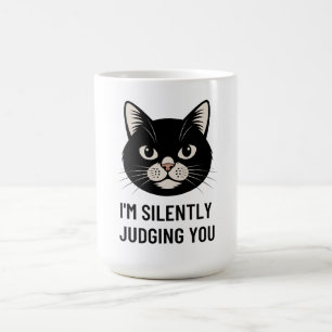 Taza De Café Te estoy juzgando en silencio Gato negro divertido
