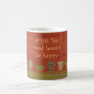 Taza De Café Té para beber leer libros Happy Rusty Red Stripes