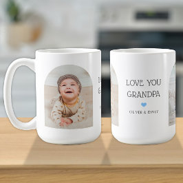 Taza De Café Te queremos abuelo 2 arca de fotos y nombre 15 oz