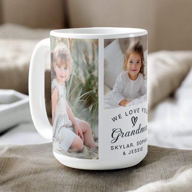 Taza De Café Te queremos Collage de fotos de los nietos de la a (A thoughtful gift for Grandma with photos of her Grandchildren.)