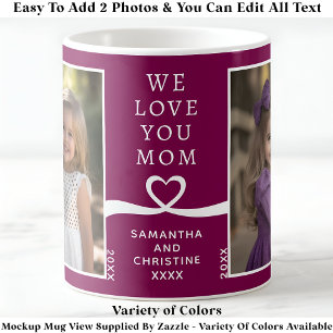 Taza De Café Te Queremos Mamá 2 Foto Personalizado Berry Modern